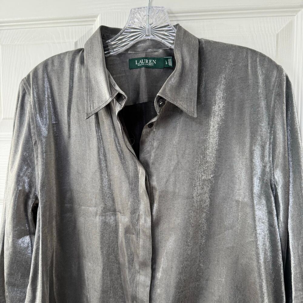 Lauren Ralph Lauren Women's Gray Iridescent Long Sleeve Top Size L. - Picture 2 of 12